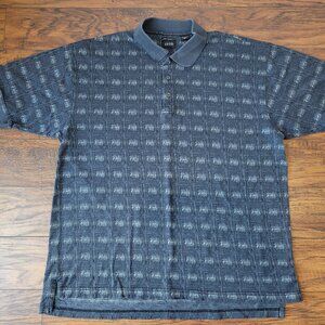 IZOD Blue Gray White Patterned Polo Collared Golf Short Sleeve Shirt sz XL
